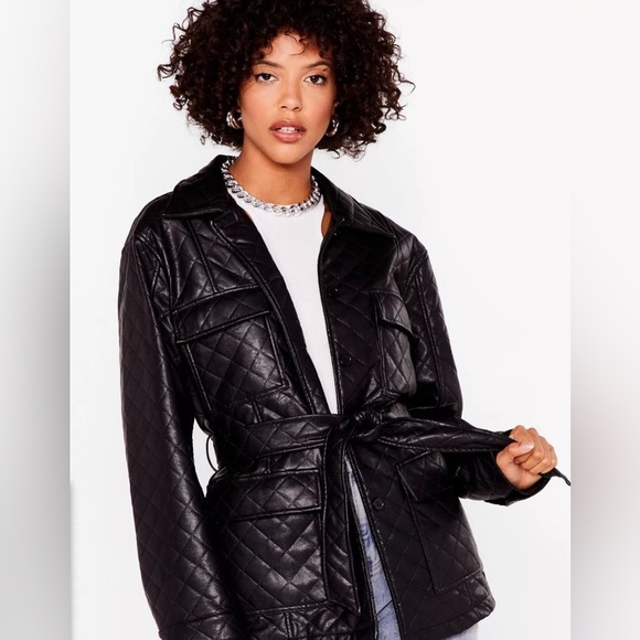 Nasty Gal Calling It Quits Faux Leather Belted Jacket NWT Women Size 6 (eur 38) - Picture 1 of 9
